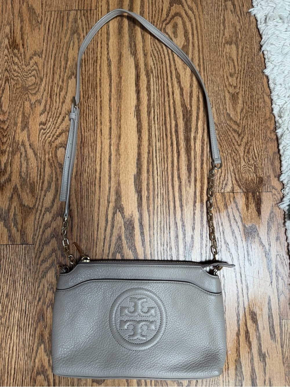 Tory Burch Taupe Leather Crossbody Bombe Bag